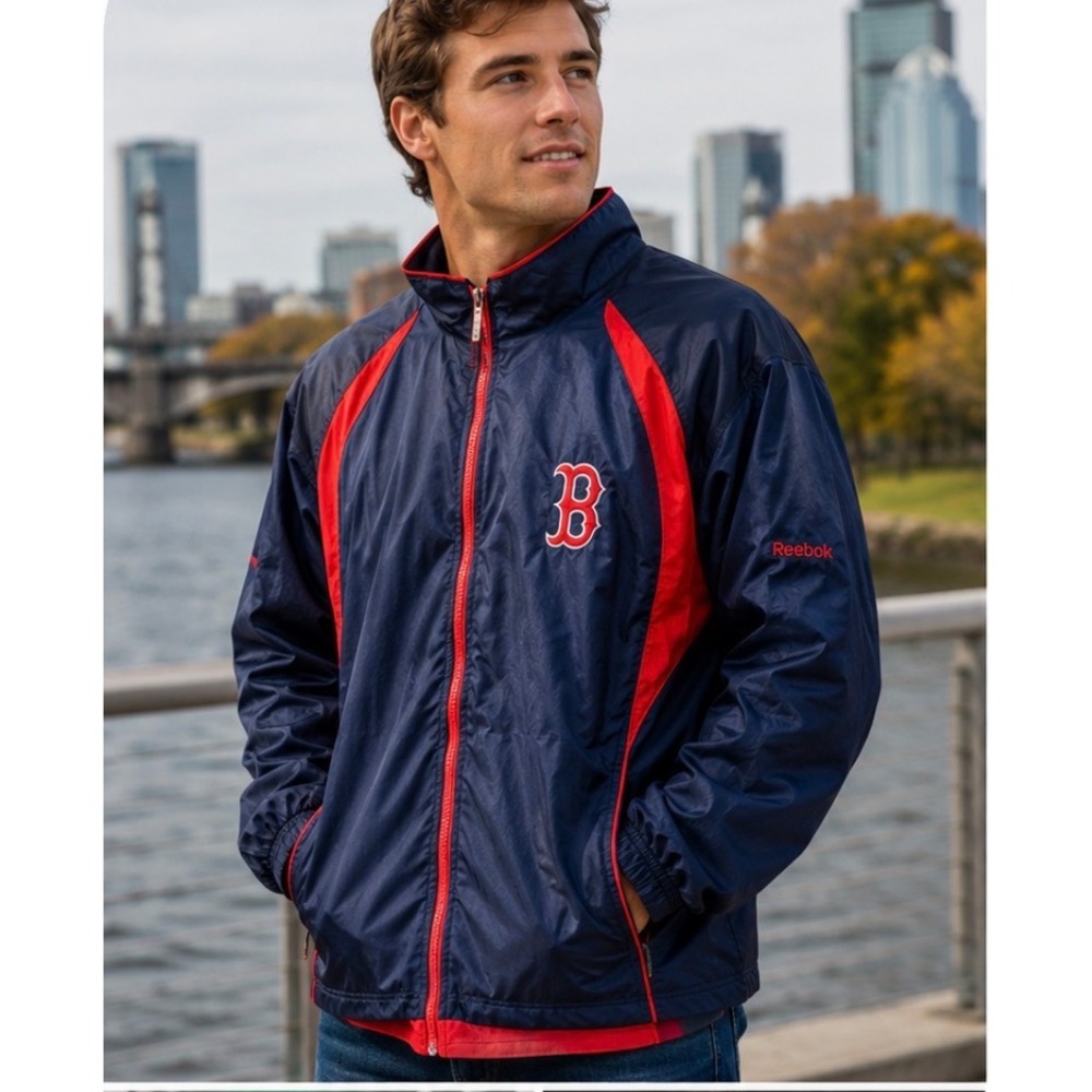 Vintage 2006 Boston Red Sox Reebok Windbreaker Jacket Mens XL Navy Red Full Zip